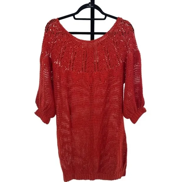 Anthropologie Korovilas Size M‎ Crochet Beach Mini Dress Red Orange New - Image 7