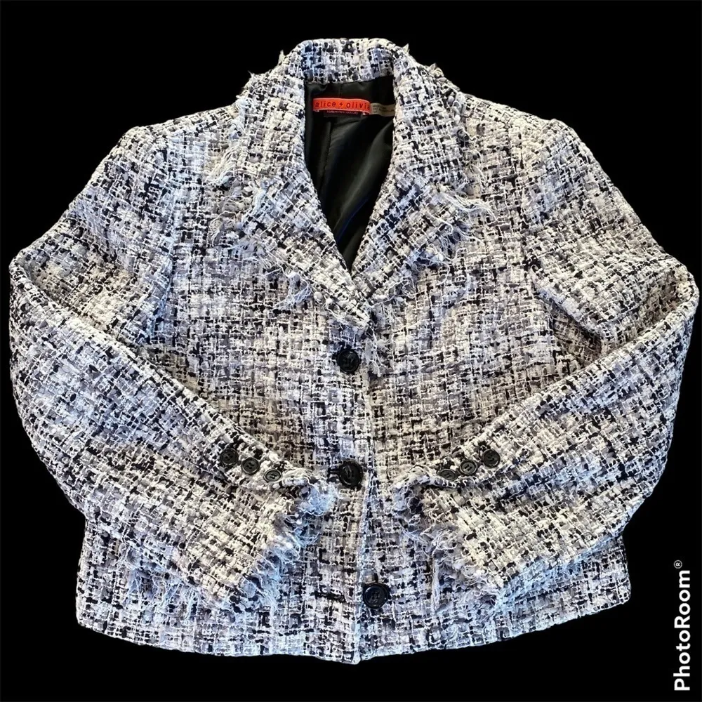 Alice + Olivia Cropped Boucle Jacket Black & White Size S - Image 8