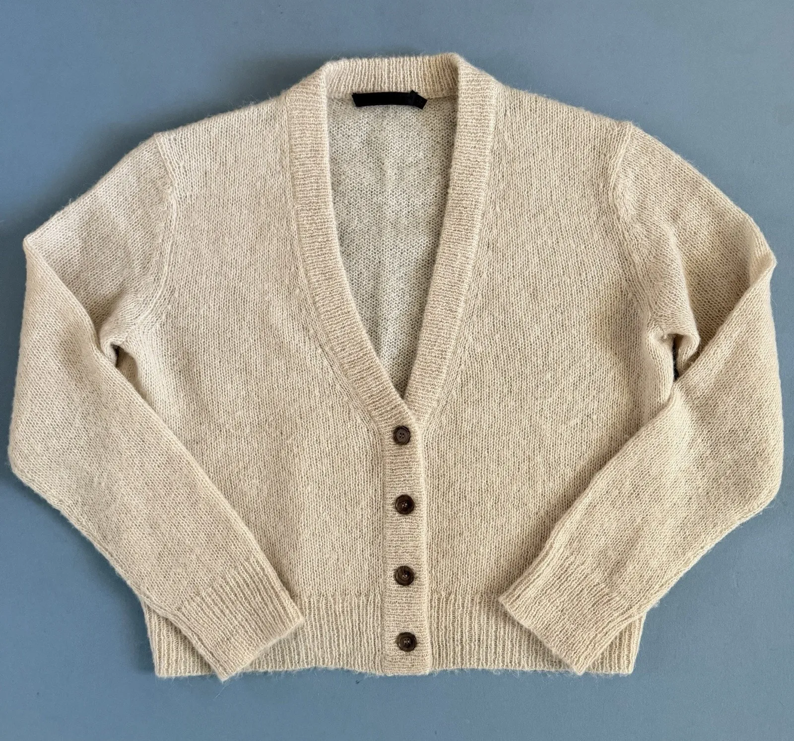 Jenni Kayne Boyfriend Cardigan Beige Alpaca Wool Knit Sweater - Image 1