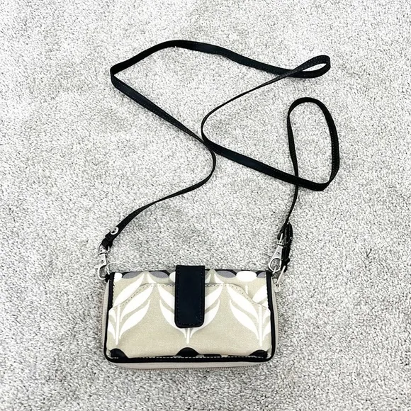 Petunia Pickle Bottom Tan, White and Black Floral Wallet Clutch with Strap Tan - Image 1