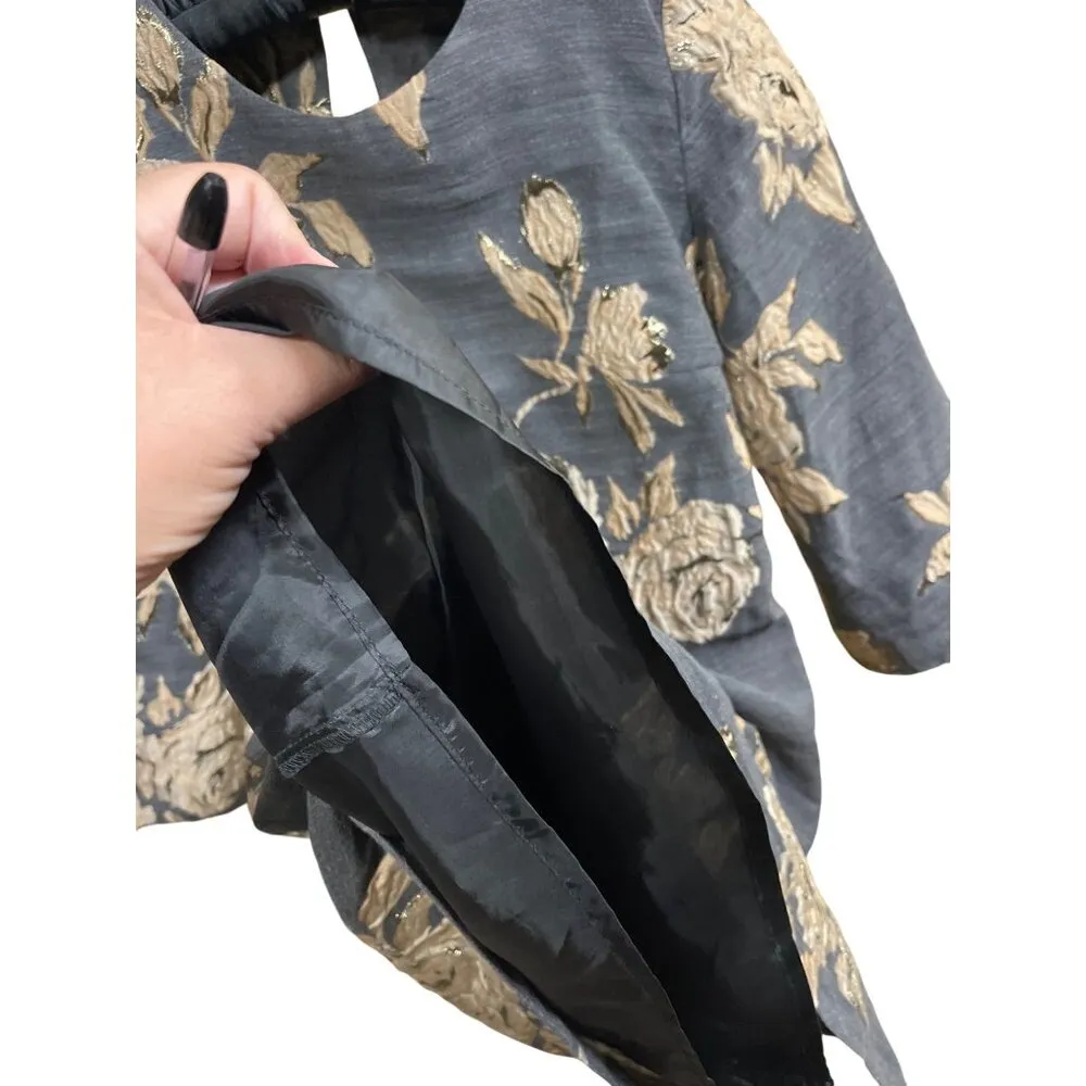 Irene Klarie Floral Embroidered Shift Dress Size UK42 US 8 M Gray Jacquard Gold - Image 10