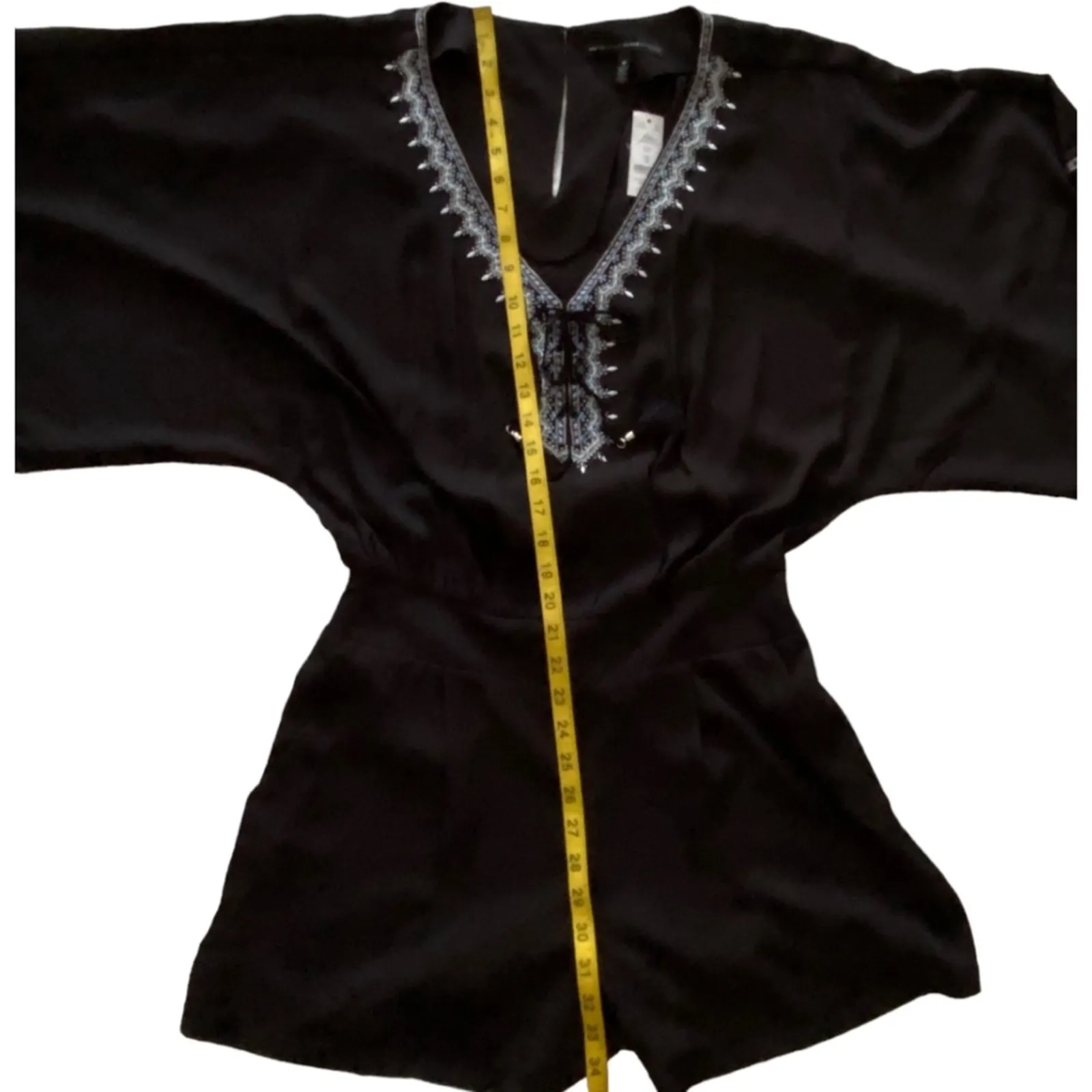 White House Black Market 10 Romper Shorts WHBM Boho Embroidered Tassel Kimono - Image 12