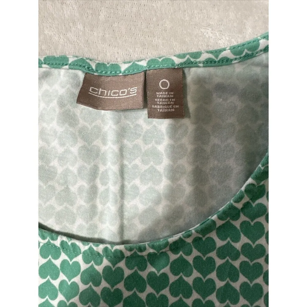 Chico's Mint Green and White Heart Print Short Sleeve Tee Size 0 (Small 8/10) - Image 2