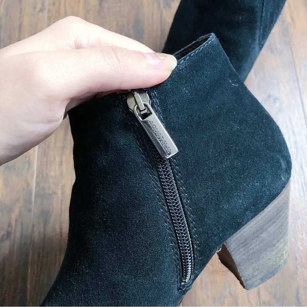 Aquatalia • Fallyn suede ankle boots black leather heeled booties Made in Italy - Image 6