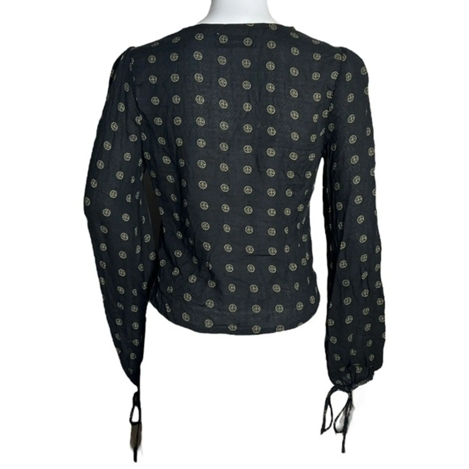 Urban Outfitters Shirt Womens XS Black‎ Medallion Print Cropped Blouse Casual - Image 3