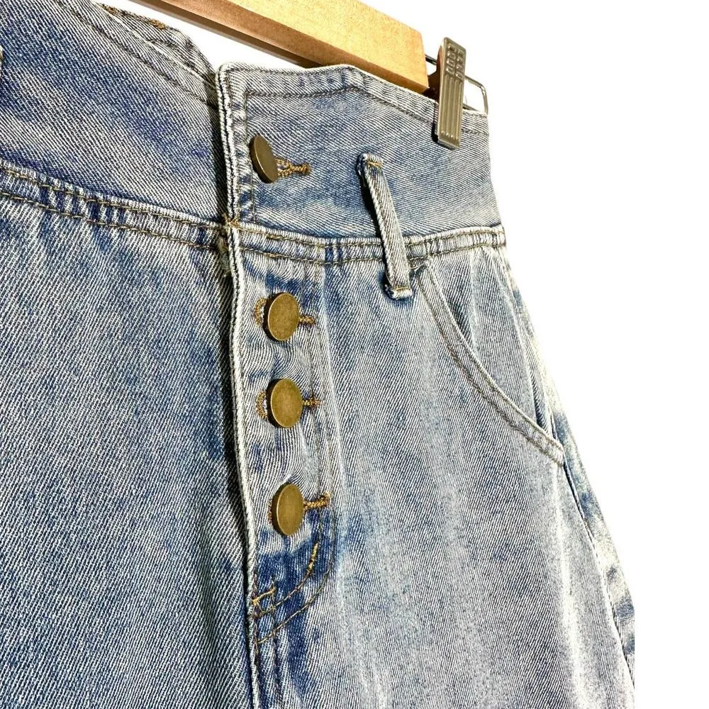 Elliatt The Slate Denim High Waist Button Fly Jean Mini Skirt in Blue Size Small - Image 5