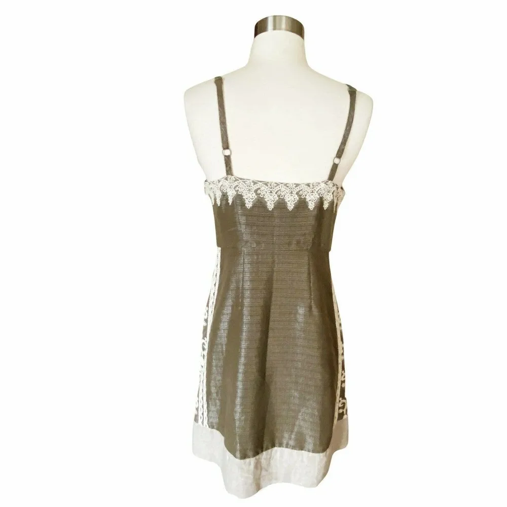 ANTHROPOLOGIE Gold Bronze Dress Metallic Lace Detail Sheath Sleeveless 6 EUC - Image 4