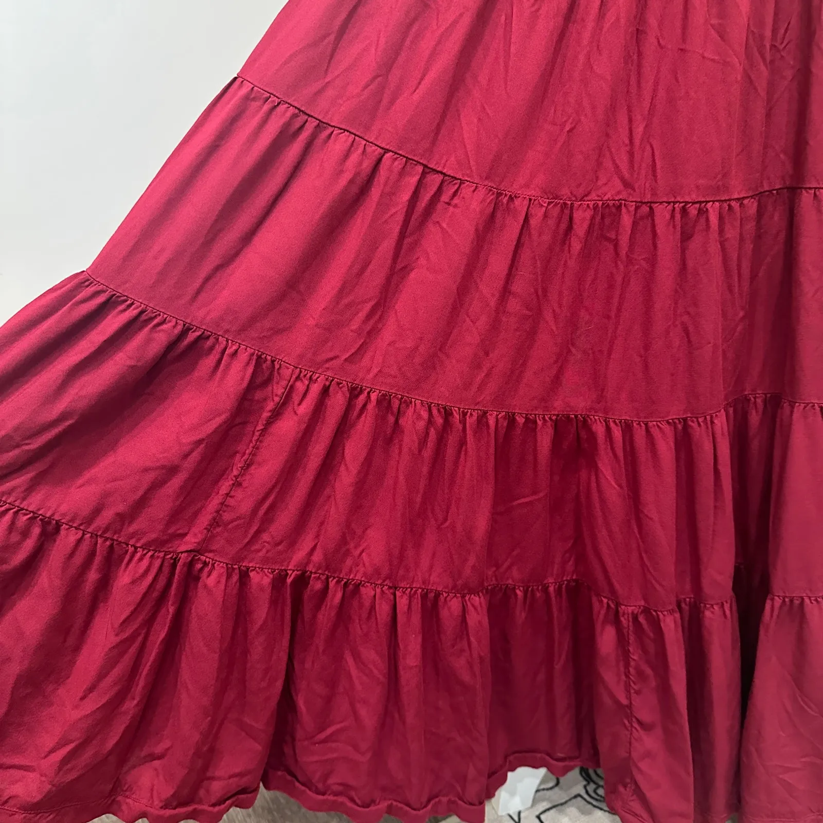 Soft Surroundings Kara Tiered Midi Maxi Dress Berry Boho Peasant Cottage Small - Image 6