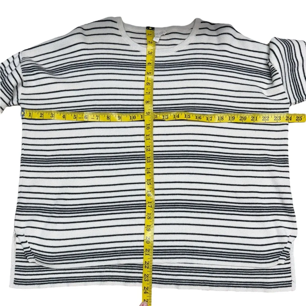 Eileen Fisher Boxy Fit Oversized 100% Organic Cotton Striped Sweater Ivory Black - Image 14