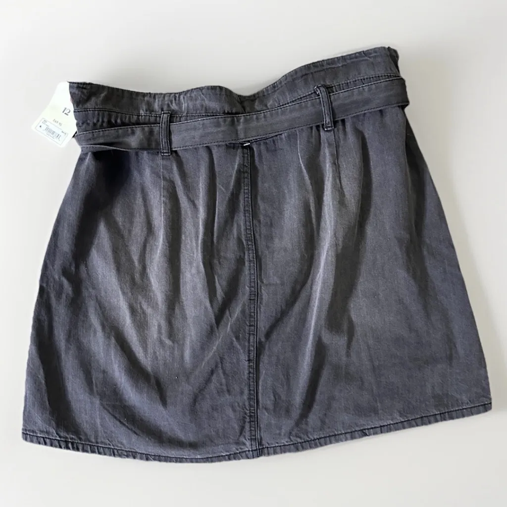Arula Black Denim Cowgirl Western‎ skirt Belt Pockets Festival chic 12 $69 - Image 2