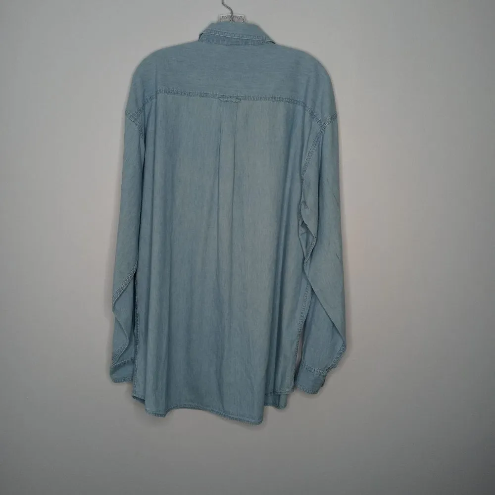 Vintage 1998 Warner Bros chambray shirt Blue Size XL - Image 7