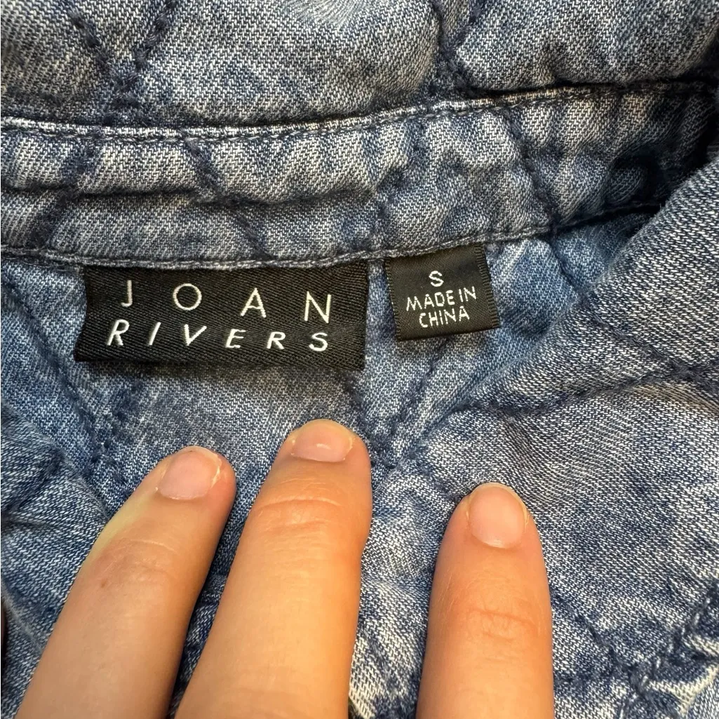 Joan Rivers Cotton Denim Boyfriend Shirt with Diamond Stitch Detail Small Blue - Image 4