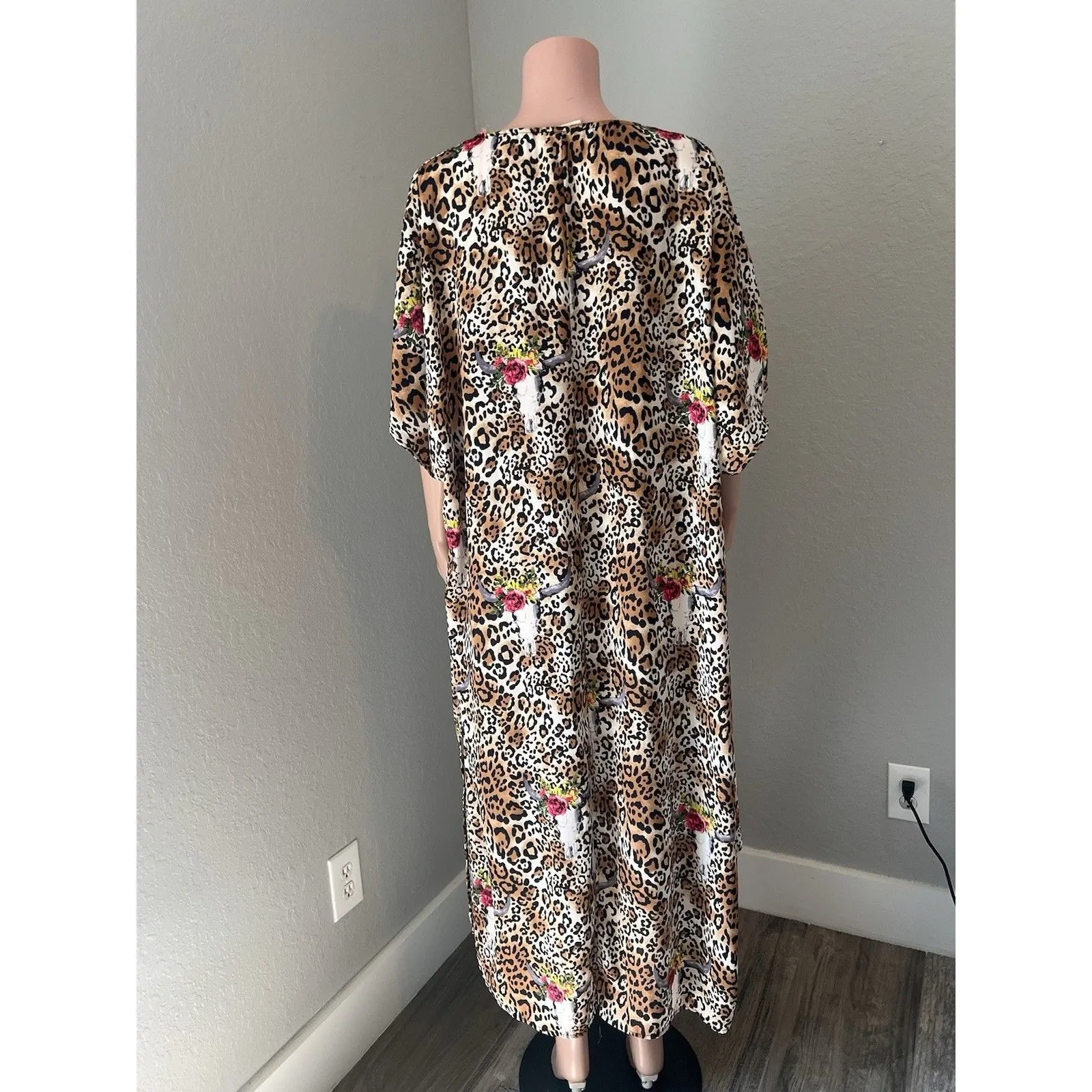 BERRY N CREAM Cheetah Leopard and Steer Skull long Kimono western cardigan #57 Size undefined - Image 7