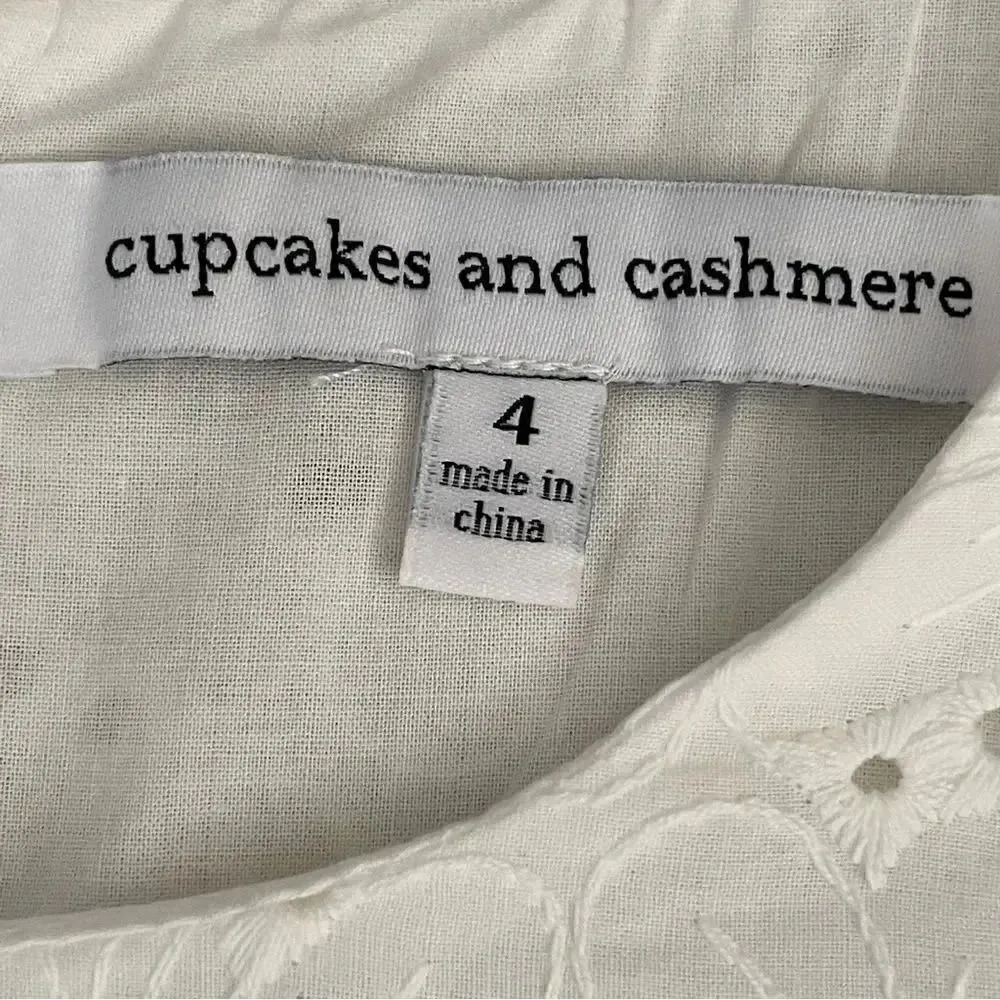 Cupcakes and Cashmere White Eyelet Embroidered Short Sleeves Floral Dress SZ 4 White - Image 4