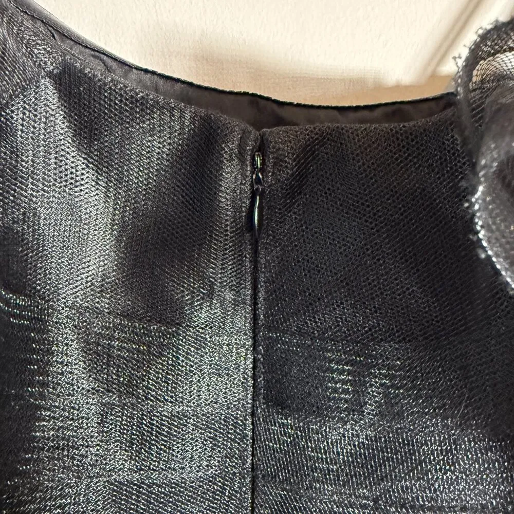 Aidan Mattox Asymmetric Ruffle Bodycon Cocktail Mini Dress Womens 6 Black Tulle - Image 12