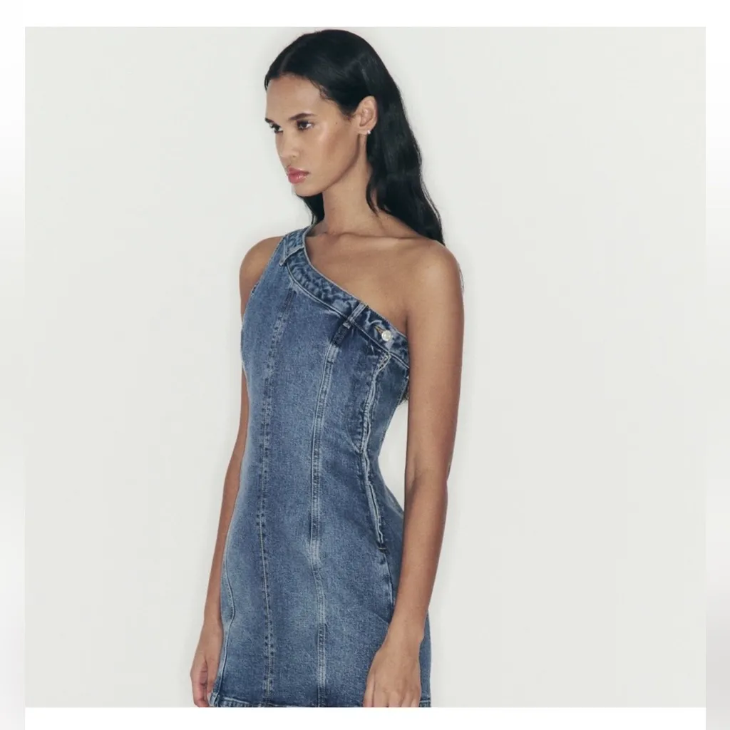 Zara  denim One-Sleeve dress - Image 2