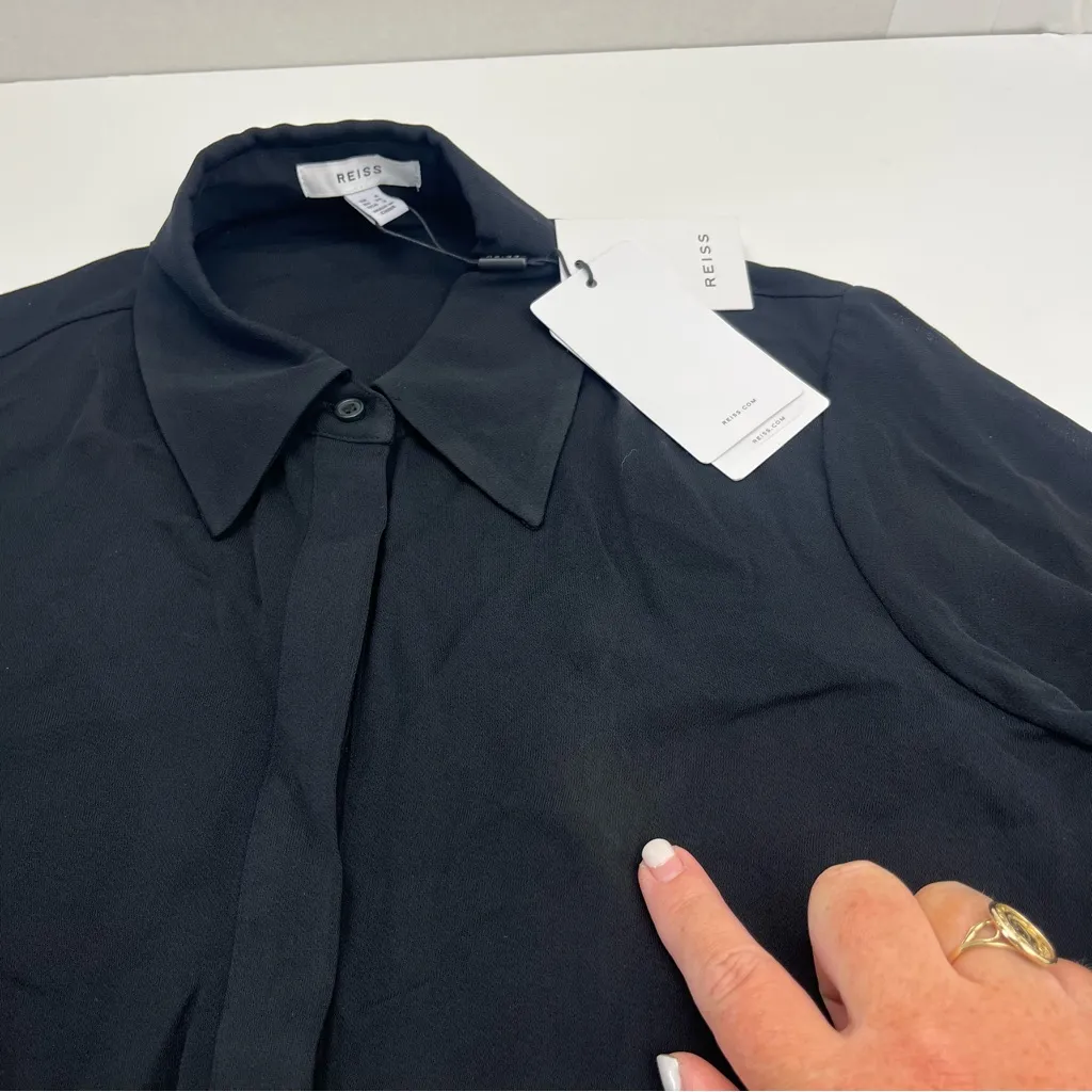 Reiss Nila Contrasting Button Through Shirt Top Black Nude Size 2 NEW *TINY FLAW - Image 5