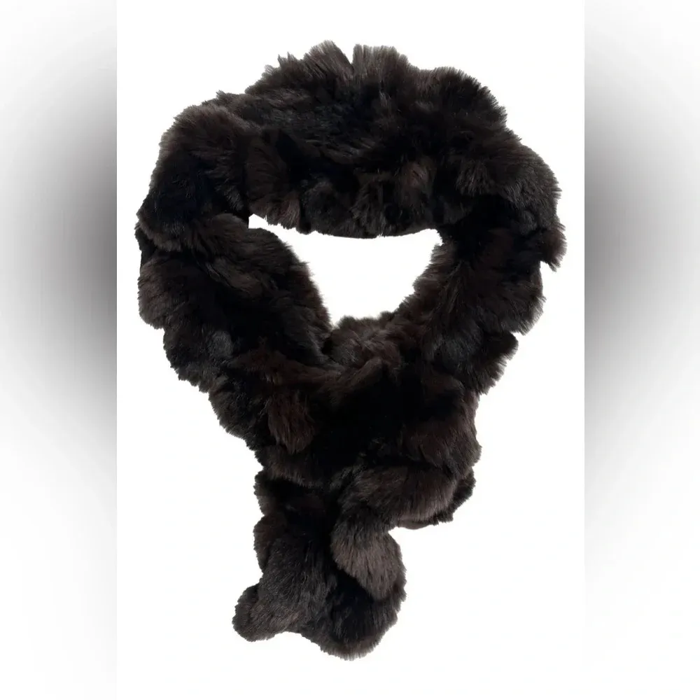 LINDA RICHARDS LUXURY PULL THRU REX RUFFLE SCARF RABBIT FUR Black - Image 4