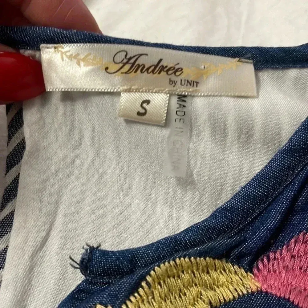 Andree embroidered floral striped spring summer dress - Image 9