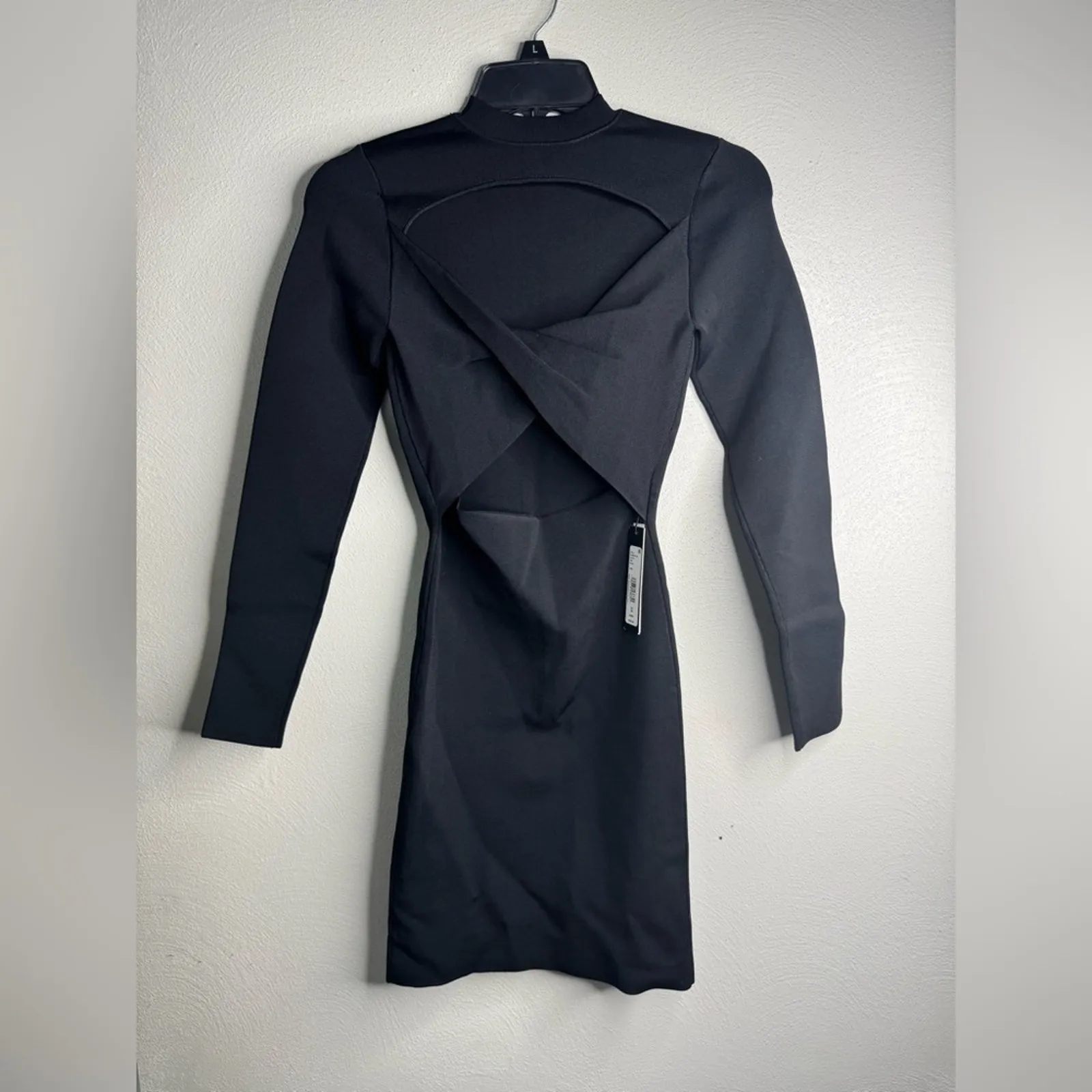 Alice + Olivia Estelle Twist Black Long Sleeve Bodycon Dress - Image 3