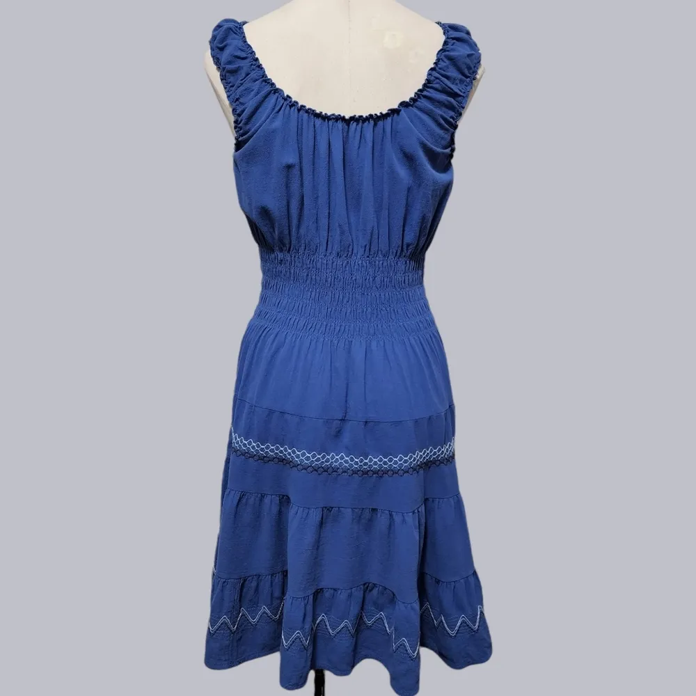 Anthropologie Lapis blue linen tiered peasant dress size mp - Image 6