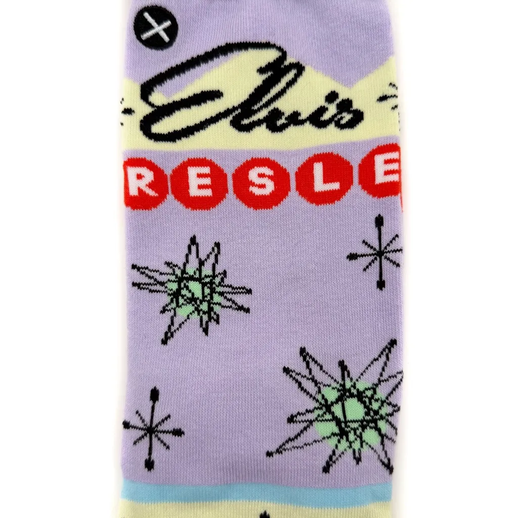 Odd Sox Elvis Presley Crew Socks Mens Womens Music Fun Mod Gift Pastel Las Vegas Purple - Image 4