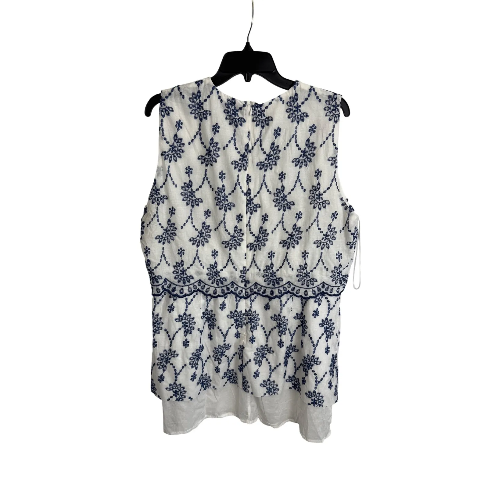 AQUA‎ Embroidered Layered dress Sleeveless Floral Cotton White Blue XXL - Image 5