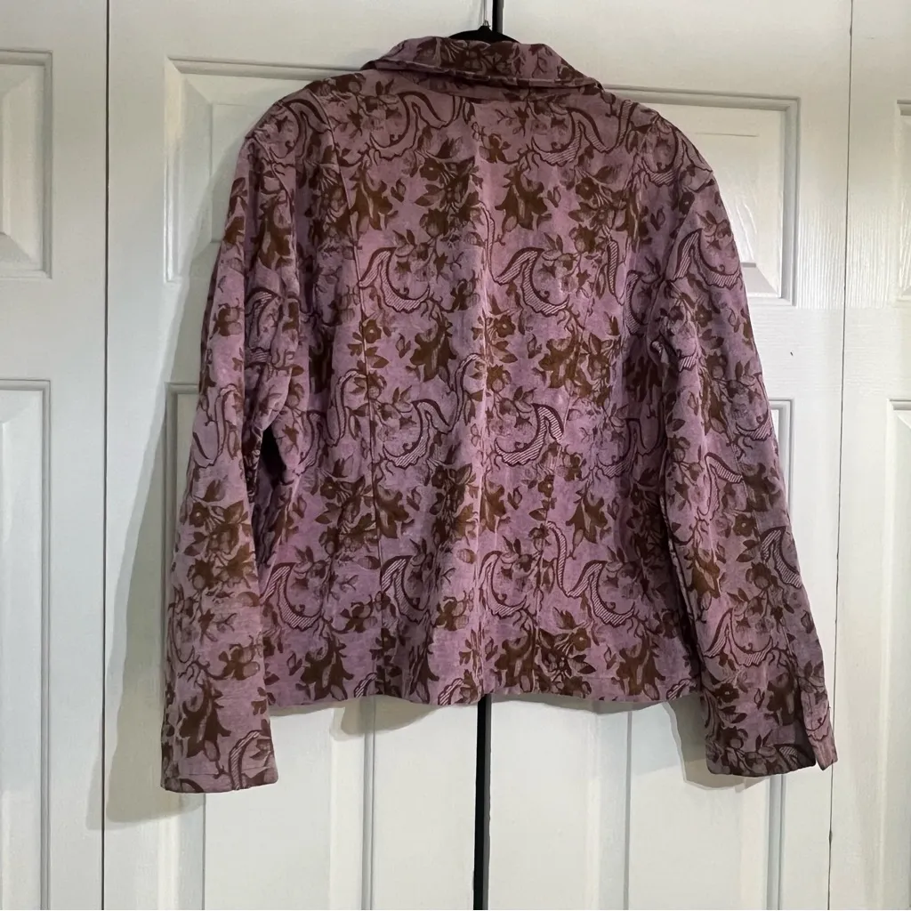 CMC Color Me Cotton Pink Brown Floral Jacquard Short Blazer Jacket Size XL Flaw Purple - Image 4