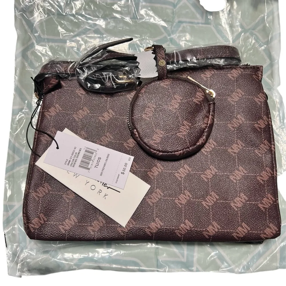 Nicole Miller Chocolate Brown Logo Crossbody Purse Handbag & Earbud Case Vegan - Image 2