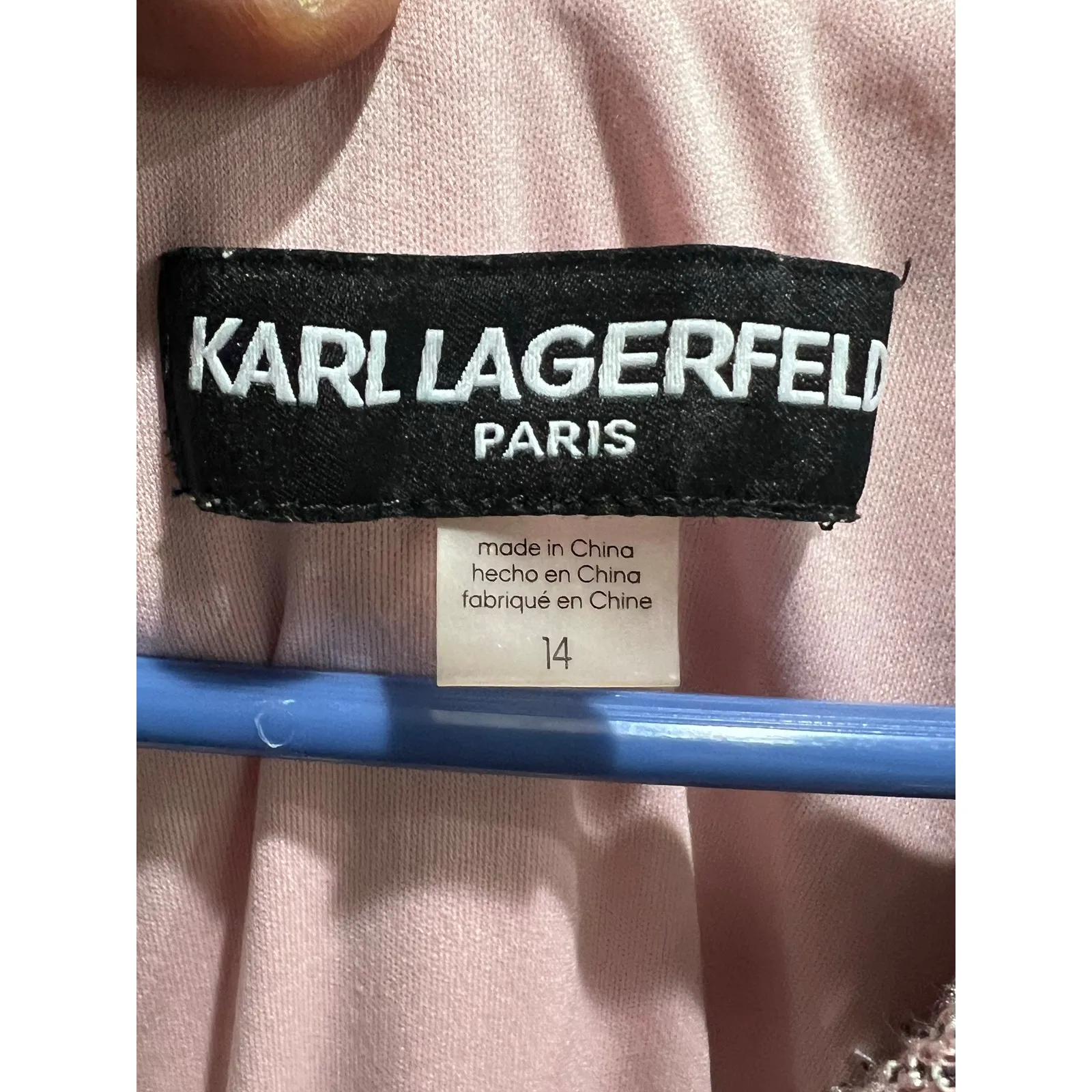 Karl Lagerfeld Paris Pink Tweed Shift Dress 14 Sleeveless Pearl Button Pockets - Image 7