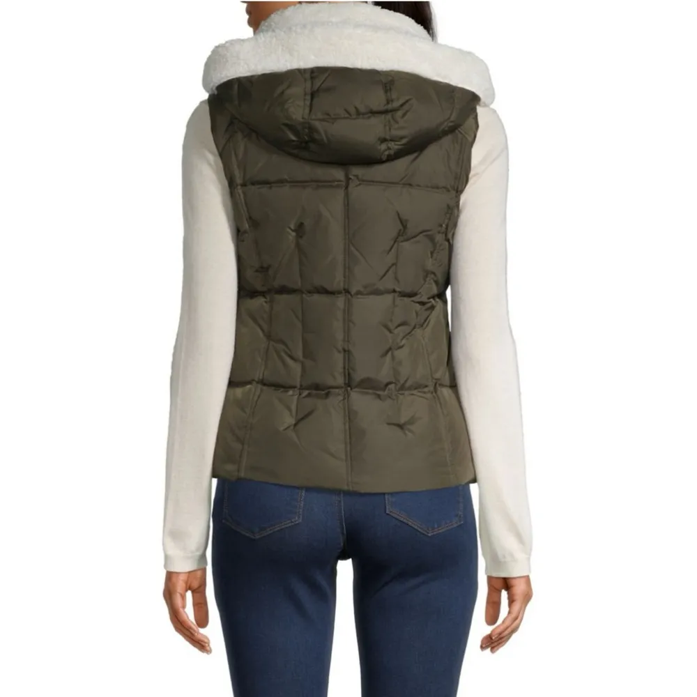 AQUA Annie Hooded Puffer Vest in Military/White Size S New w/Tag - Image 4