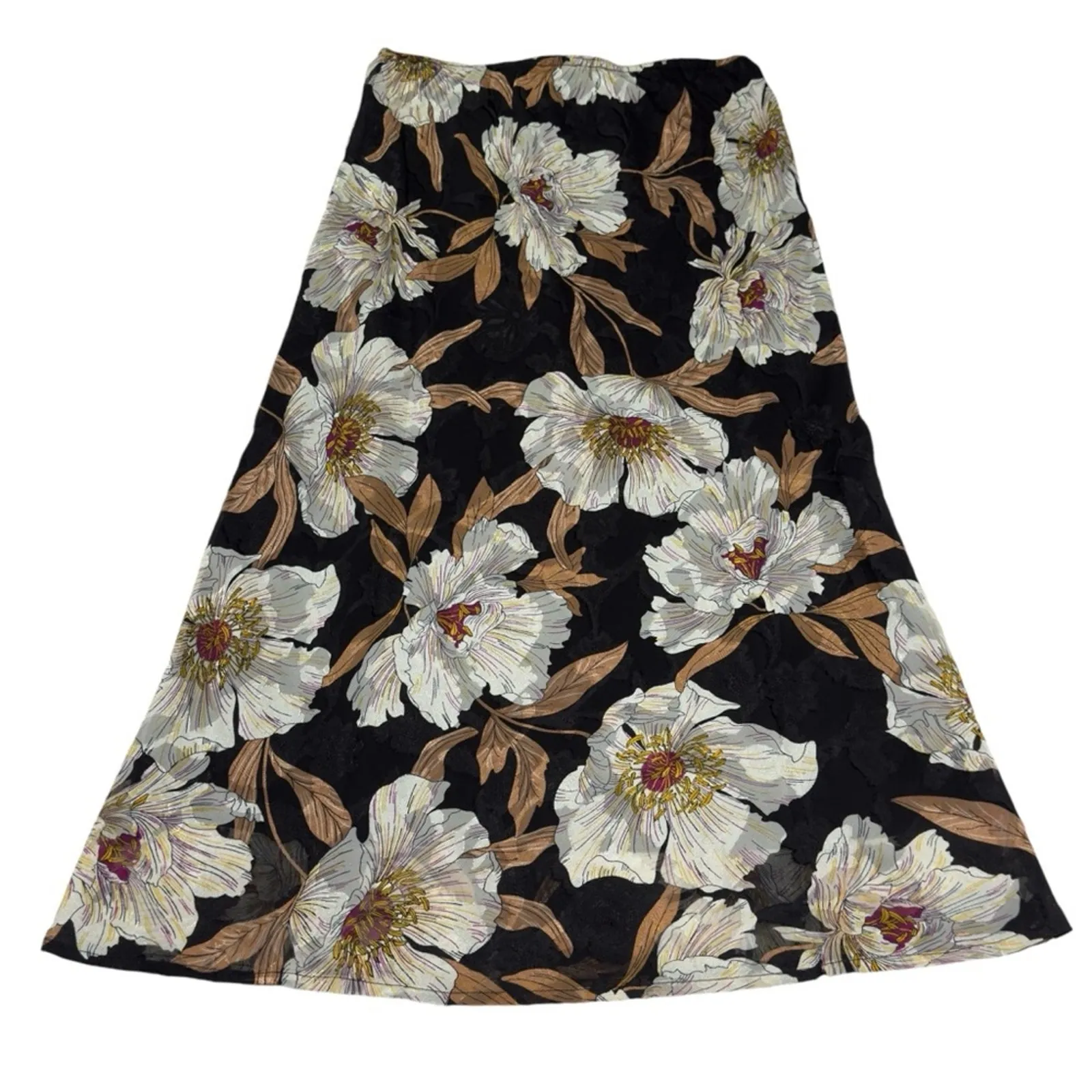 Band Of Gypsies RHO Floral Slip Midi Skirt Black Cream Boho Romantic Size S NEW - Image 4