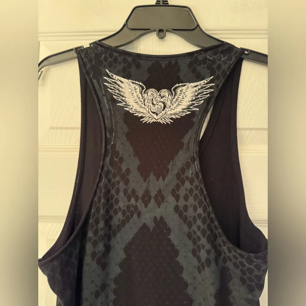 Sinful x Affliction Women’s Black Dress White Logo Crystal Studded Size Small - Image 5