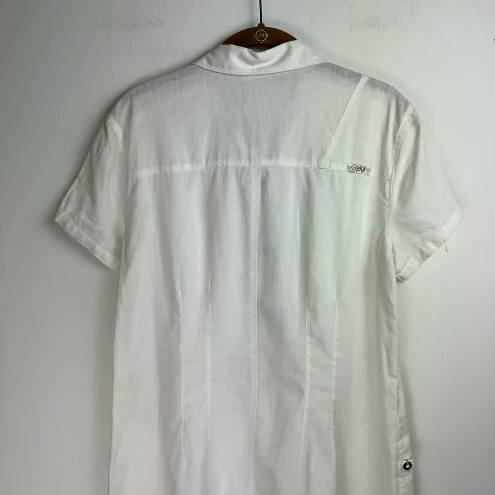 Lole Linen Cotton Blend Shirt Dress Sz 8 White Button Snap Boho Lagenlook - Image 12