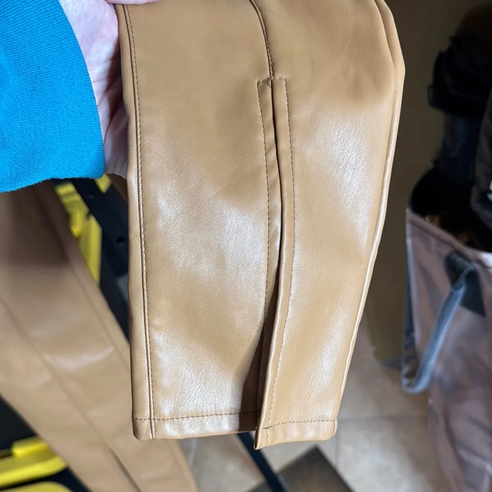 PrettyLittleThing Camel Faux Leather Split Hem Skinny Pants Size 8 - Image 4