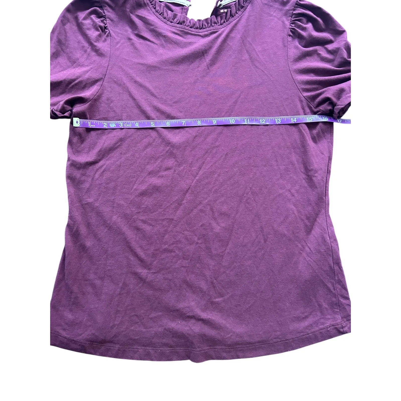 Boden Burgundy Purple Ruffle Mock Neck Puff Sleeve Top US 8 UK 12 Blouse - Image 3