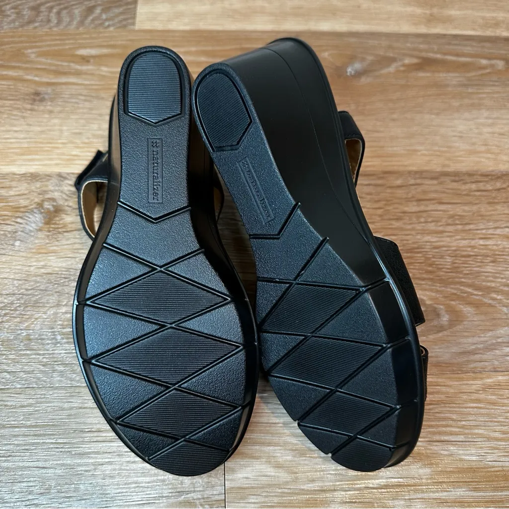 NWOT Naturalizer Explorer Black Comfort Faux Leather Floral Wedge Sandal, Sz 7.5 - Image 8