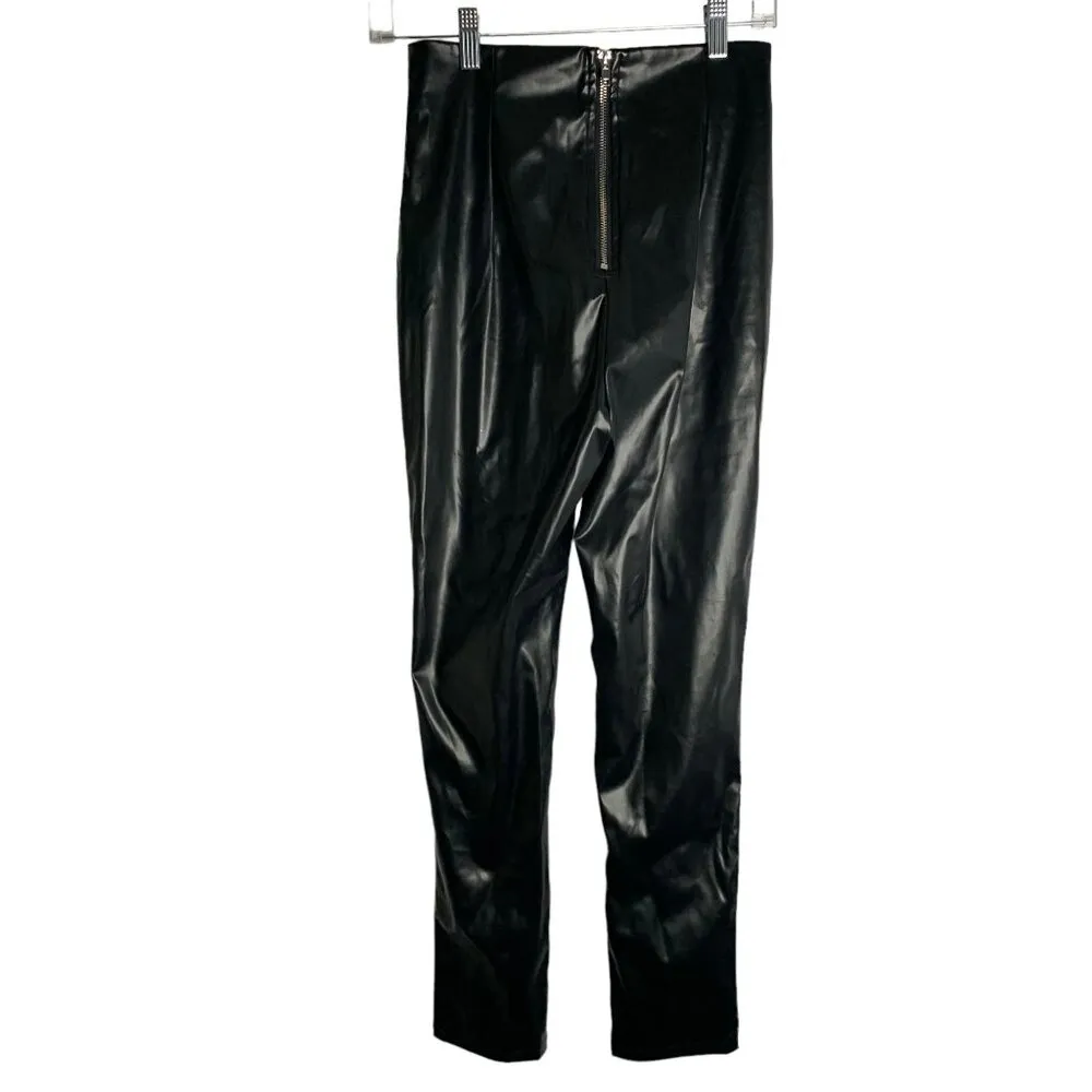 Princess Polly Faux Leather Lyra Pants 4 Black High Waisted Exposed Zip Skinny - Image 3