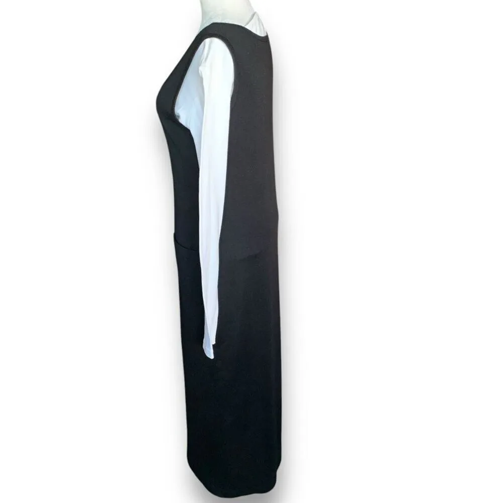 Vintage 90s Black Jumper Maxi Dress White Long Sleeve Crewneck Shirt Layered Black - Image 5