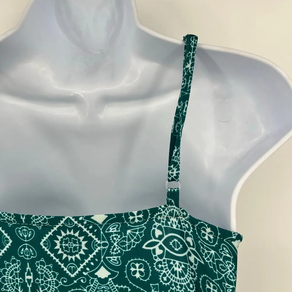 SHE'S COOL Babydoll Handkerchief Dress Sz S Teal Square Circle Skirt Boho Y2K - Image 5