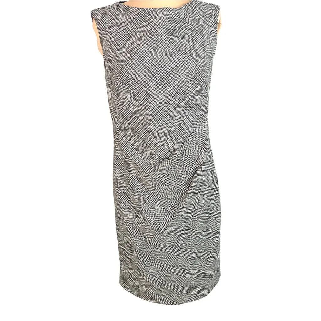 Lafayette 148 New York Delia Houndstooth Glen Plaid Sheath Dress 6 Black White - Image 2