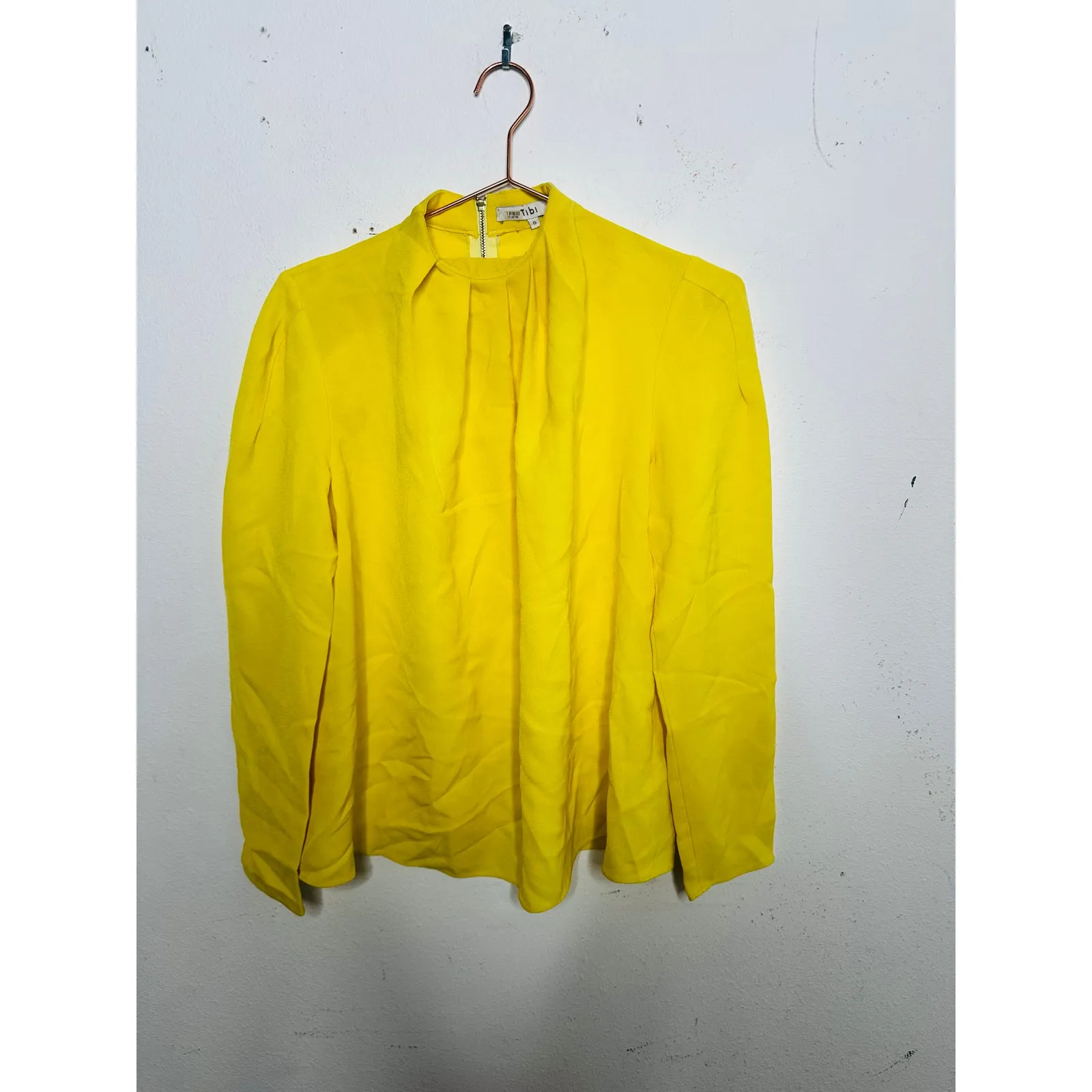 TIBI Bright Yellow Long Sleeve High Neckline Esme Back Zipper Top size 0 - Image 2