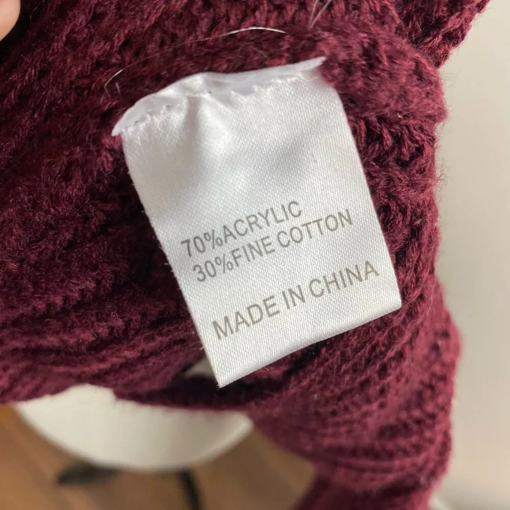 LF Seek the Label Burgundy Cutout Sleeve Chunky Knit Oversized Sweater Small - Image 6