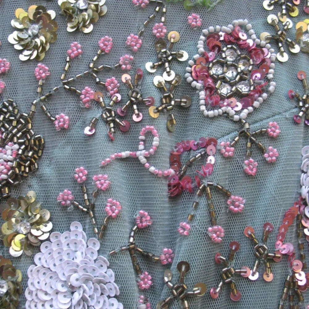 MAC DUGGAL 5716 Green Sequined Floral Long Sleeve High Neck Midi Dress - Image 9