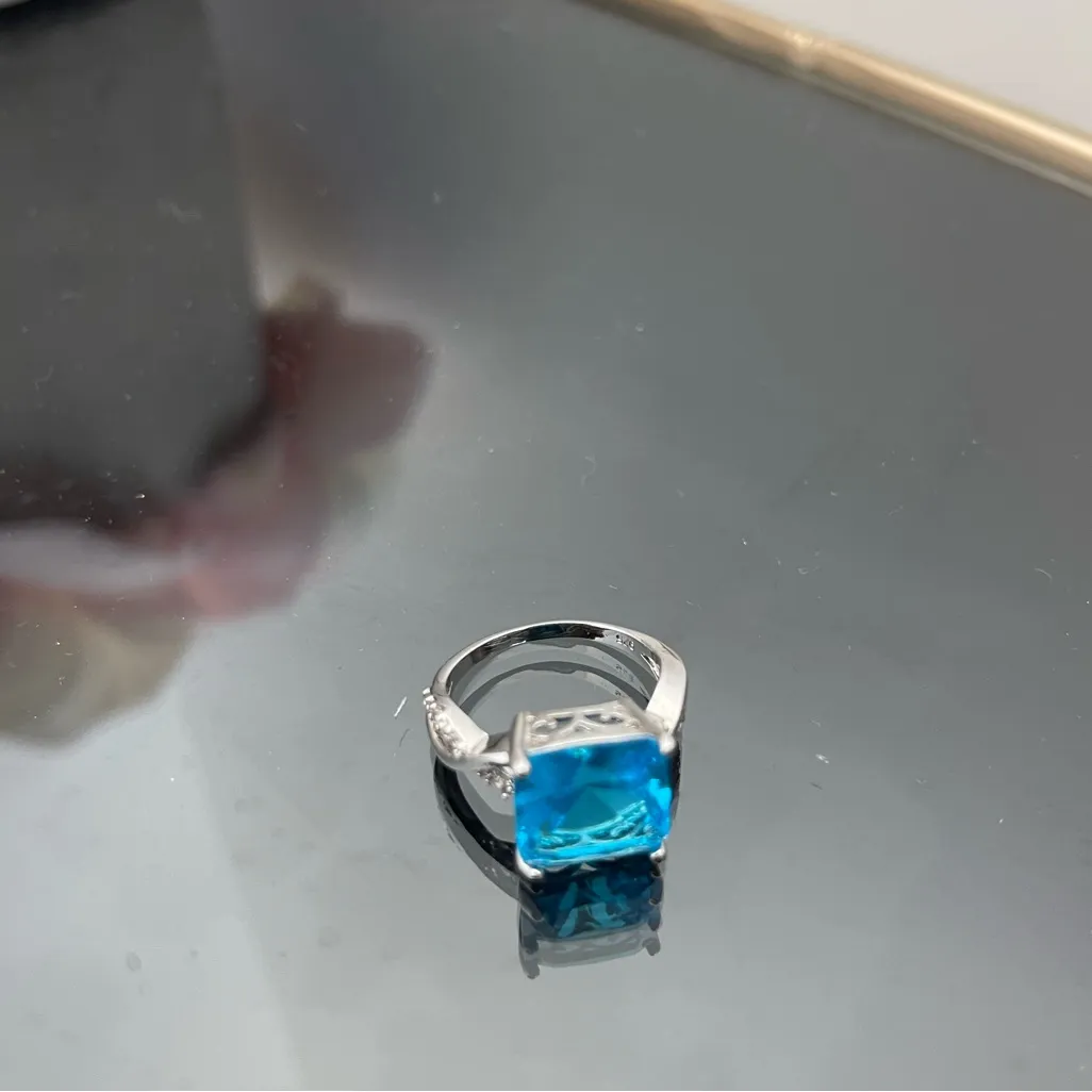 SILVER 925 PROBE RING WITH BLUE SWUARE STONE SIZE 9 - Image 2