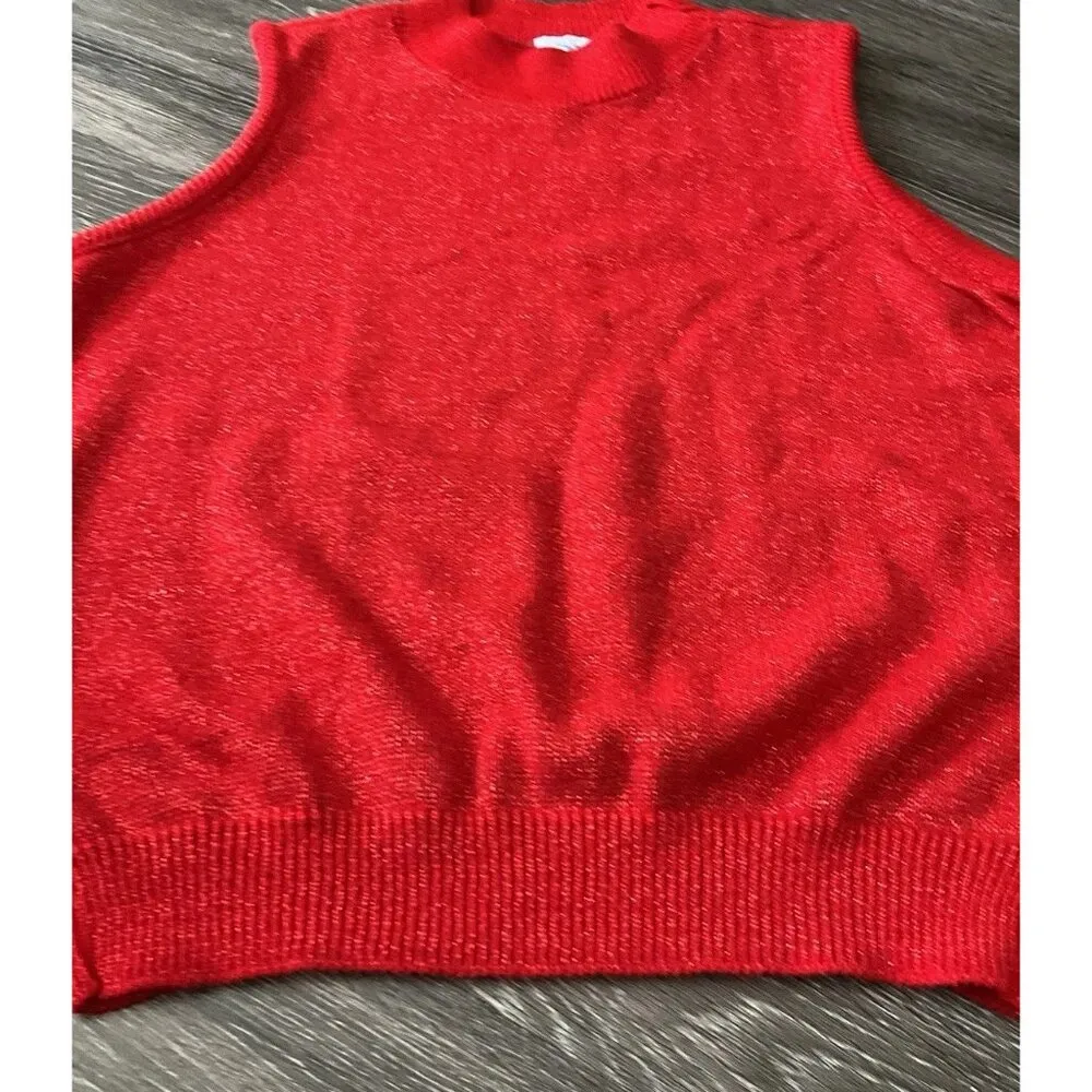 Vintage Bea Classics Women's Vest Sweater Red Glitter Sz XL Cardigan Pullover - Image 10