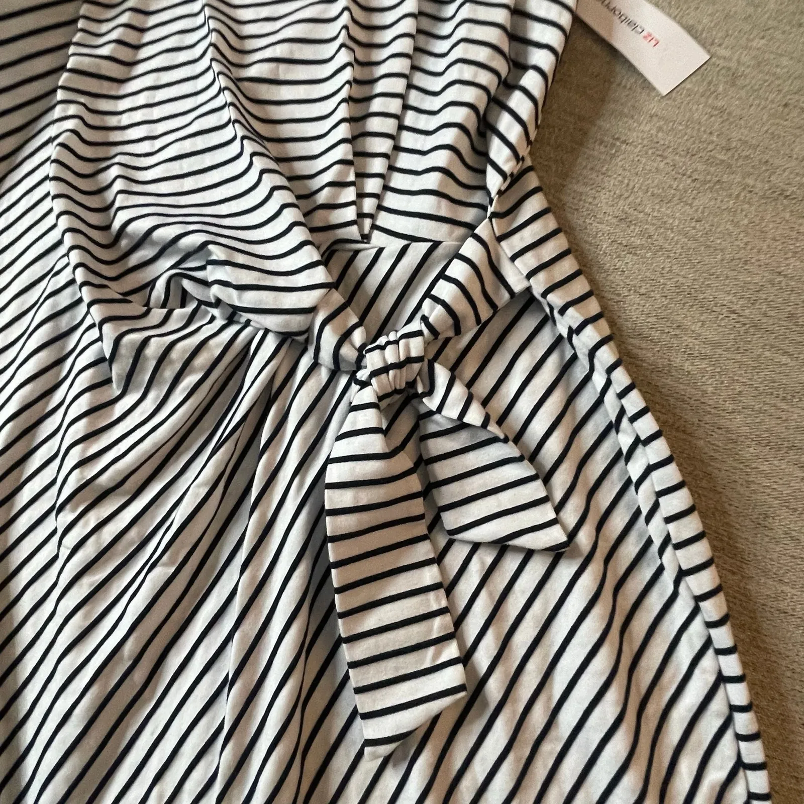 LIZ CLAIBORNE XXL Striped NWT MIDI Dress Knot Front Plus Size White Blue Tank‎ - Image 2