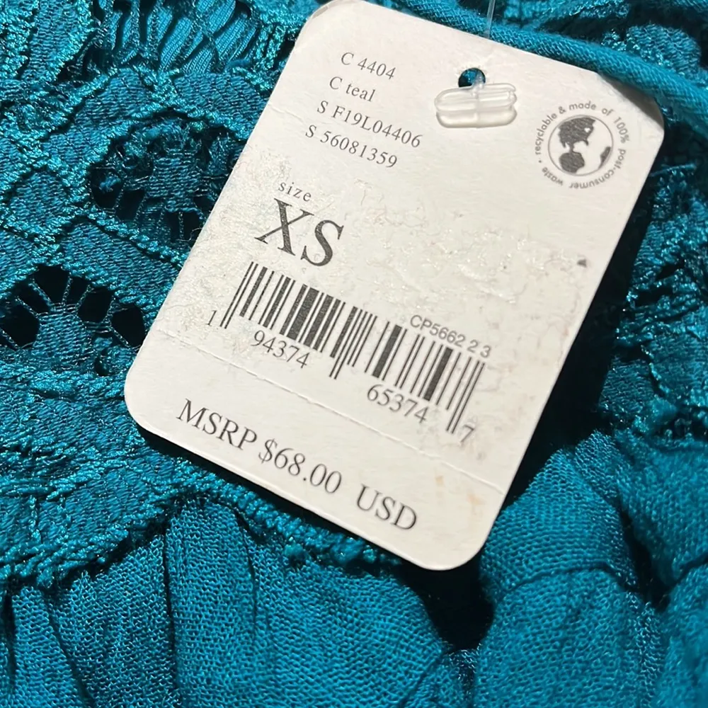 FREE PEOPLE  Adella Lace Woven Camisole Top XS Teal - Image 6