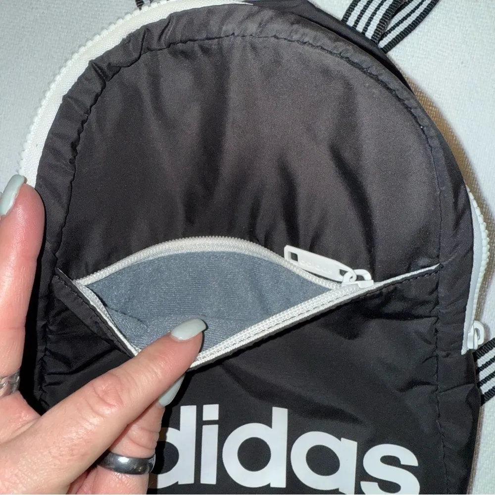 ADIDAS BLACK WHITE Mini Backpack ZIP TOP 2 Pocket quilted back - Image 2
