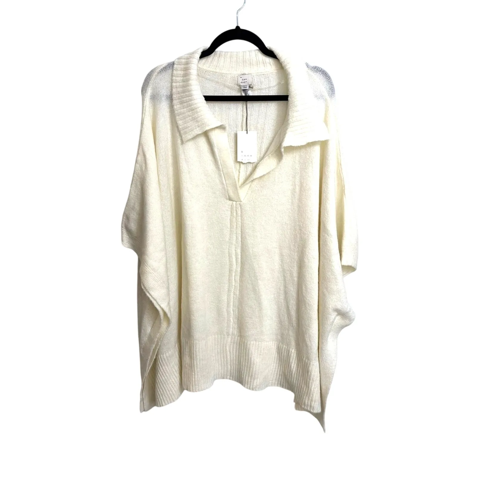 A New Day Sweater Womens OS Poncho Oversized Dolman Collar Pullover Cream NWT - Image 3